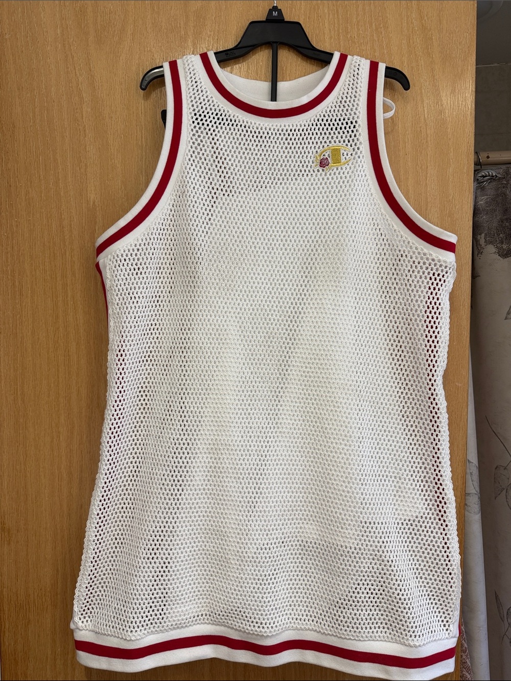 Champion White Mesh Tank Dress with Red Trim